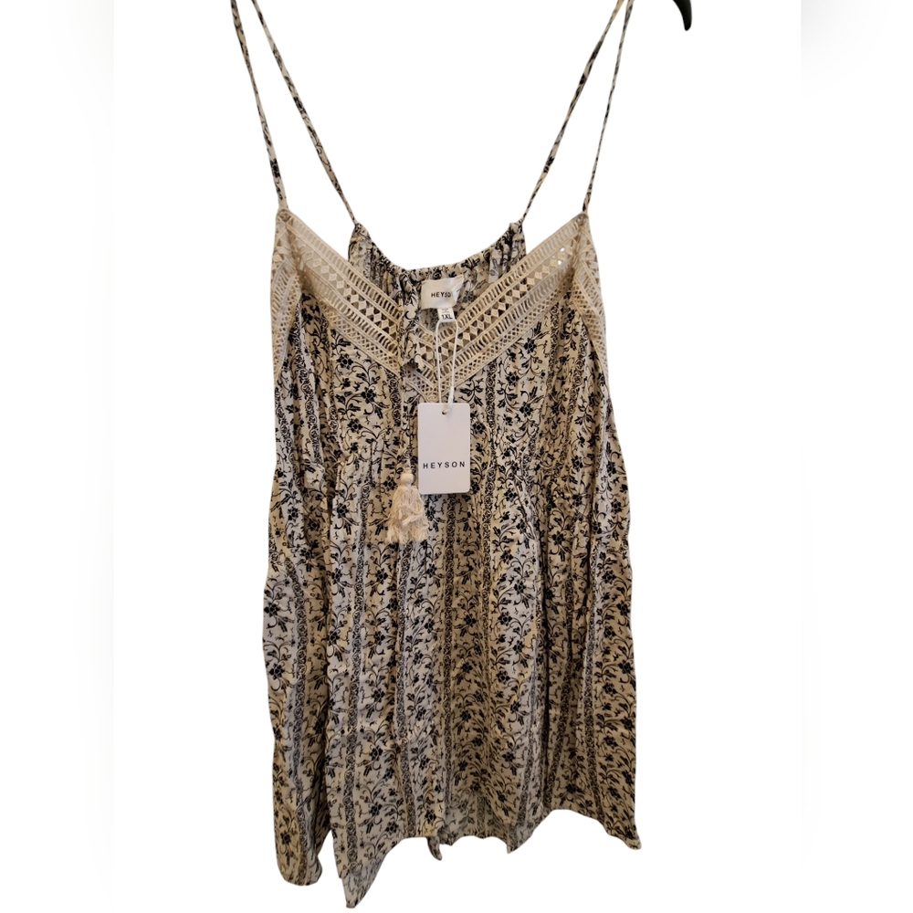 HEYSON Women's Floral Lace Trim Top - Beige NEW SIZE XL